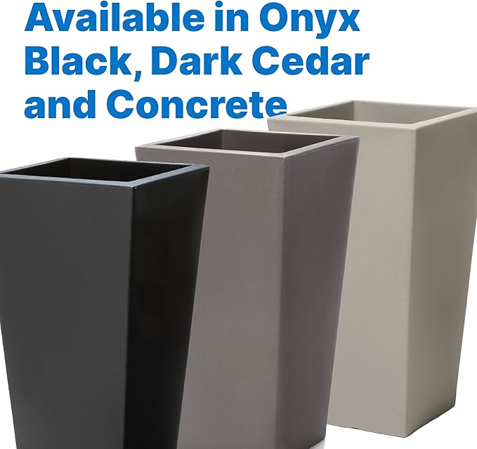 Step2 Tremont Tall Square Tapered Planter, Large Planters for Outdoor Plants, Gardening and Flower Pot for Patio or Porch, Efficient Drainage, Durable Plastic, Onyx Black, 1-Pack