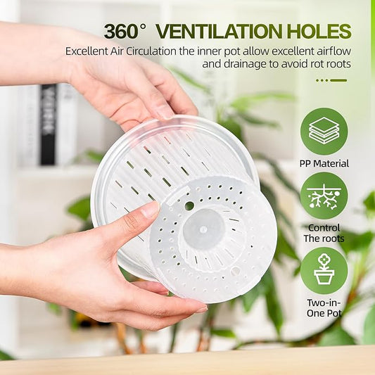 Sxueg Self Watering Orchid Pots for Indoor Plants,5.8 Inch Macetas para Orqudeas,Flower Pots for Indoor Plants with Holes(White)
