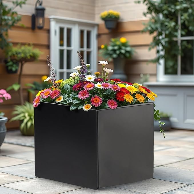 Tall Rectangular Removable Planter for Indoor or Outdoor Terraces, Porches, Durable All Weather, Garden, Modern Design, for Plants, Flowers(Cube)