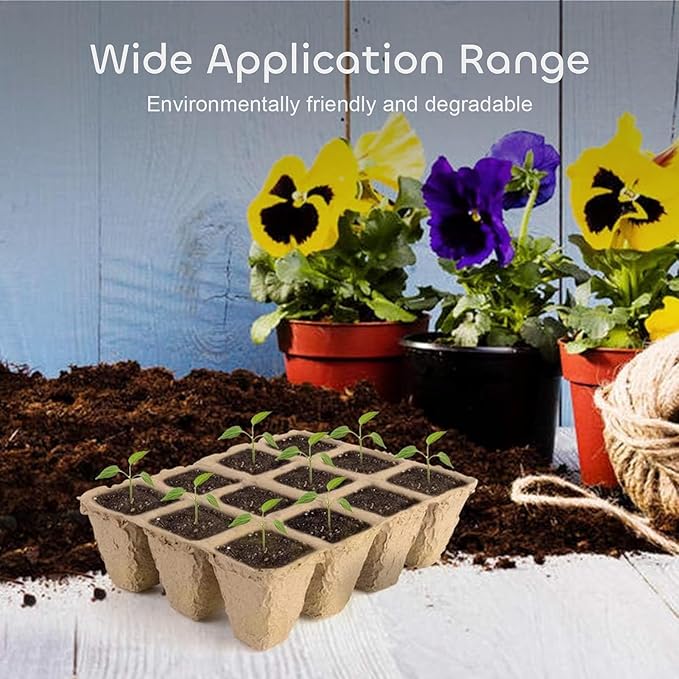 GROWNEER 144 Cells Peat Pots Seed Starter Trays, 12 Packs Biodegradable Seedling Pots Germination Trays, Organic Plant Starter Kit with 15 Pcs Plant Labels