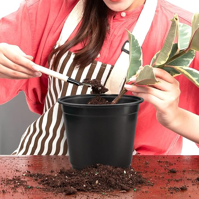 KINGLAKE 50 Pcs 6" Plastic Plants Nursery Seedlings Pots Flower Plant Container Seed Starting Pots Matte Black