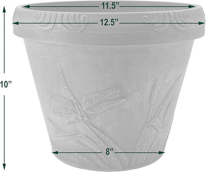 PSW Pot Collection Dragonfly Planter Pot for Indoor and Outdoor Plants and Gardens, 12.5' by 10, Beige