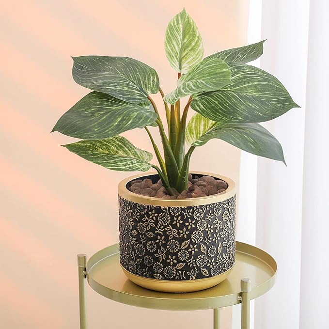 6 +4.4 Inch Cement Planter Decorative Pots with Drainage Hole for All House Plants, Succulents, Flowers, and Cactus (Green)