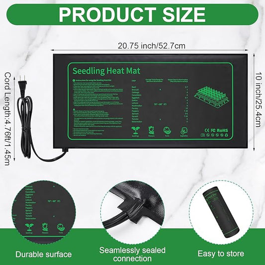 Ganeen 8 Pack Plant Seedling Heat Mat for Seed Starting Germination Grow Heating Pad 10 x 20.75 Inch Waterproof Hydroponic Warming Mat Bulk for Indoor Home Gardening Greenhouse Seed Starter