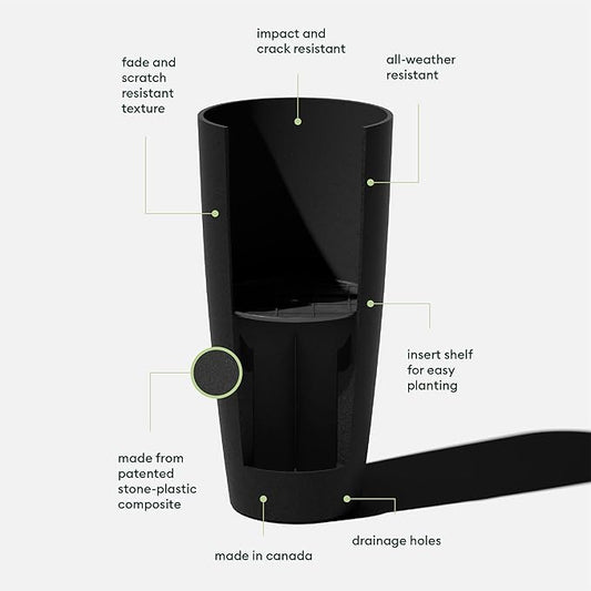 Veradek Mason Series Vega Planter - Round Tall Planter for Indoor or Outdoor Porch/Patio | Made from Plastic-Stone Composite with Drainage Holes | Modern Décor for, Flowers, Interior Plants