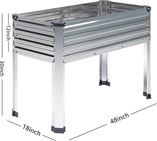Vengarus Galvanized Raised Garden Bed Outdoor with Legs,48×18×30in Metal Elevated Raised Planter Box for Backyard, Patio, Balcony, 300lb Capacity,Silver(2PCS)