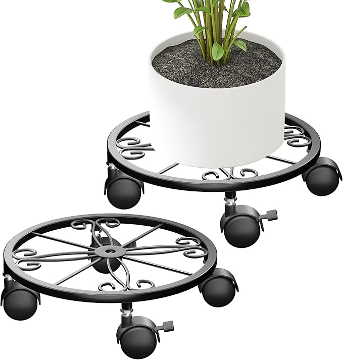 10.24" Plant Caddy with Wheels - Plant Stand with Wheels, 360° Lockable Plant Rollers Plant Dolly, Plant Tray with Casters for Indoor and Outdoor, 2 Pack.