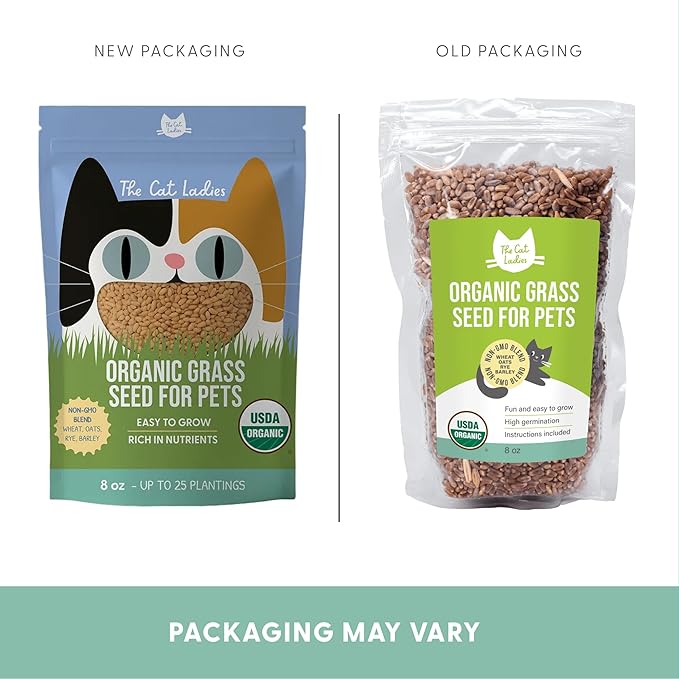 The Cat Ladies 100% Organic Cat Grass Seeds - Cat Grass for Indoor Cats - (Non GMO) 8 oz