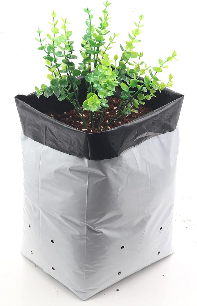 TEXALAN(R Plastic Grow Bags Poly Planters Panda Film Black and White 5 Gallon 25pcs