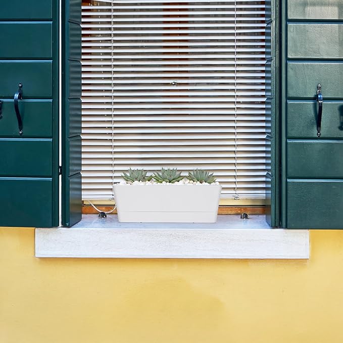 GREANER Long Window Boxes Planters, 6 Pack 16x3.8 Inch Vegetable Box Pot with Tray, Indoor Succulent Cactus Flowers Plastic Rectangle Pot for Balcony, Office, Garden, Outdoor, Windowsill - White