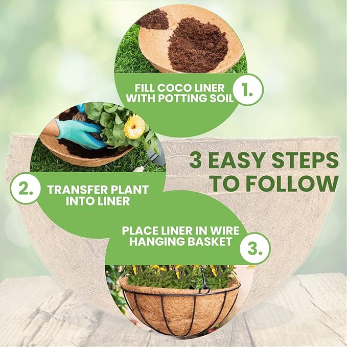 Envelor Coco Liners for Planters Hanging Basket Liners Replacement Coconut Liners for Planters Basket Liners Wire Baskets Round Window Box Liners Natural Coco Coir Fiber Plant Liner, 12 Inches, 4 Pack