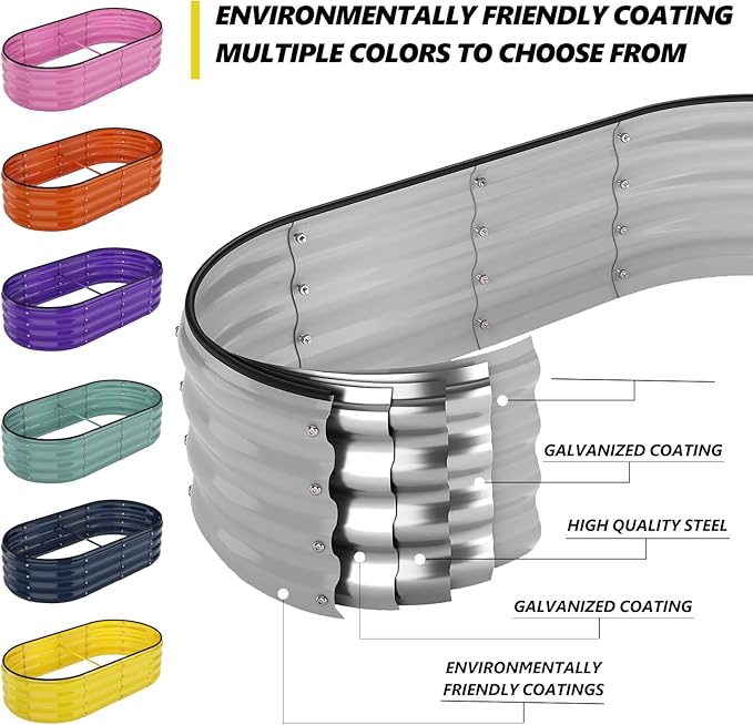 Galvanized Planter Outdoor Galvanized Metal Planter Round Raised Garden Bed Kit for Gardening Outdoor 1PC Gray 2X2X1FT