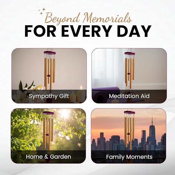 Memorial Wind Chimes for Loss of Loved One - 36" Tree of Life, Deep Toned Sympathy Windchimes Outdoors, Porch Decor, Double-Sided Engraved, Bereavement Gifts for Loss of Father, Mother - Gold