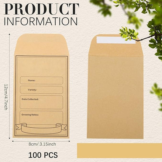 Sabary 100 Pcs Seed Envelopes Seed Packets Envelopes 3.15 x 4.72 Inch Sealing Kraft Seeds Saving Envelope for Fruit Vegetable(Brown)