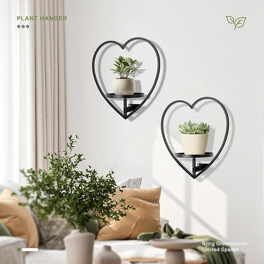 Wall Plant Holder Heart Shape Metal Hanging Planters Framed Plants Hanger Shelf Indoor Wall-Mounted Flower Display Rack for Home Ornament Decor