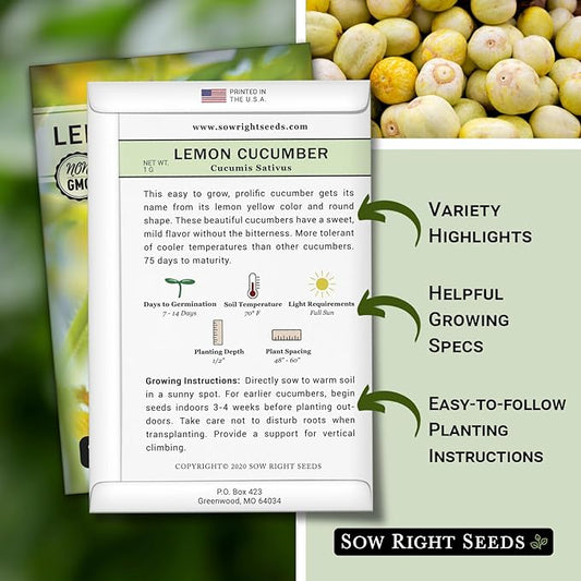 Sow Right Seeds - Lemon Cucumber Seeds for Planting - Non-GMO Heirloom Seeds with Instructions to Plant and Grow a Home Vegetable Garden - Unique Round Variety with Melon Flavor for Outdoors (3)