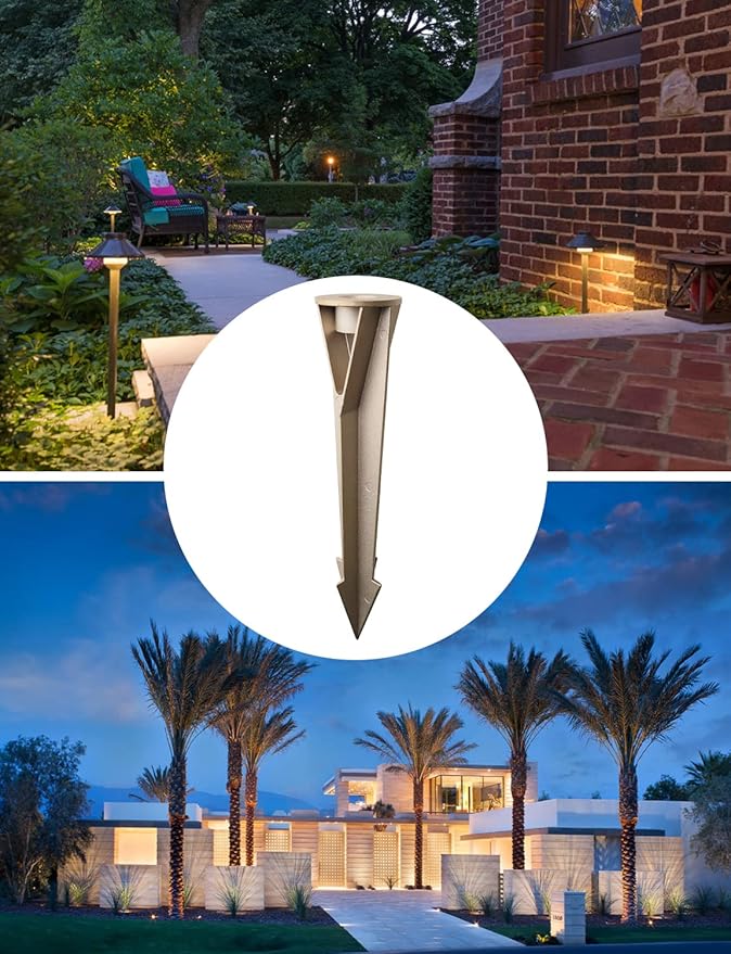 COLOER Brass Landscape Lights 9.8 inches In-Ground Stake Spikes Replacement 1/2" NPS Thread Without Side Wire Way, Universal Ground Stakes Heavy Duty for Outdoor Garden Lights(2 Pack)