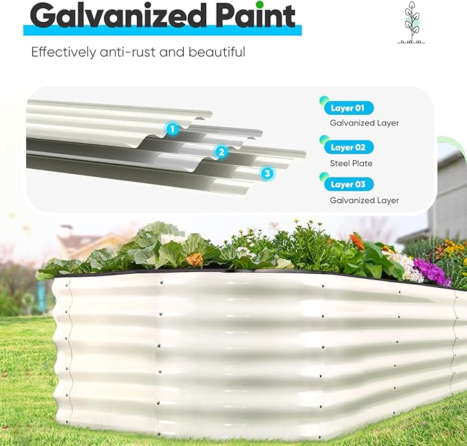 Quictent Galvanized Raised Garden Bed Kit Tall, 6x3x1.5 ft Oval Large Planting Box Strengthened by Crossbar, for Vegetables Outdoor, Beige