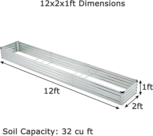 12x2x1ft(2 Pack) Galvanized Raised Garden Bed,Outdoor Planter Box Metal Patio Kit Planting Bed for Vegetables Flowers Herb,Silver
