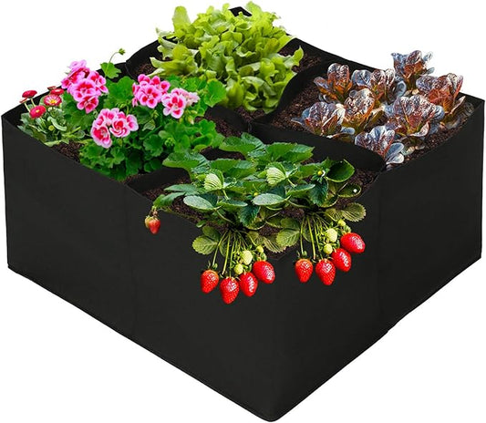 2pcs Raised Garden Bed with Grow Grid,23.6x23.6 inch Elevated Flower Vegetables Bed Planter Box,Planting Container,Plant Root Pouch Pots,Garden Tub