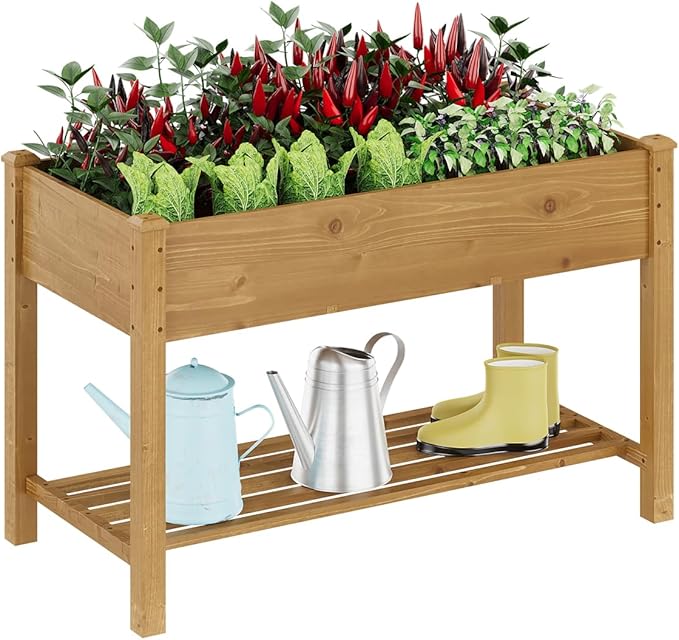 Raised Garden Bed with Legs Wood Elevated Planter Box Gardening Outdoor Planter Box Patio Kit Planting Bed for Vegetables Flowers Herbs Outdoor for Patio Balcony Backyard 48x24x30.7in (Brown, M)