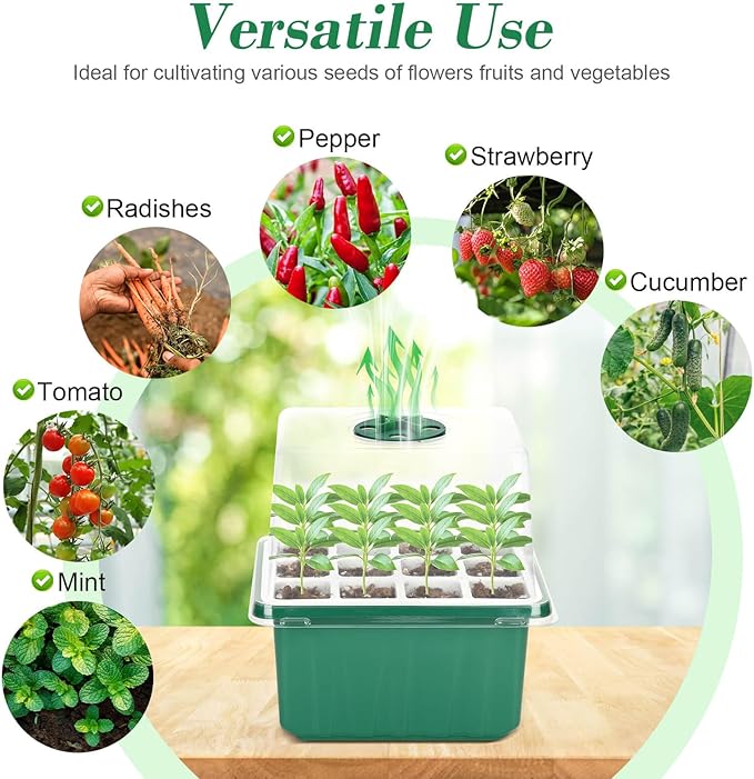 Mckanti 6 Set Self-Watering Seed Starter Tray Kits with Grow Light, Reusable Seed Germination Kit with Adjustable Humidity Domes and Silicone Cell Base Tray for Indoor Plant Seeds GerminationKit