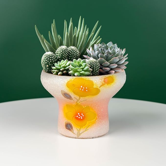7.5 Inch Succulent pots, Pretty Hand Painted Bonsai pots with Drainage Holes for Cacti & Indoor Plants, Artistic Flower Pot for Outdoor Garden & Windowsill Décor