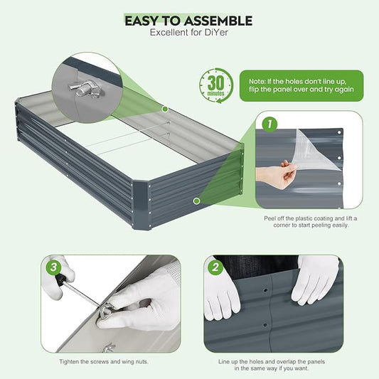 ZORMY 2Pack 6×3×1ft Galvanized Raised Garden Bed Kit, Metal Planter Boxes Outdoor, Large Raised Beds for Vegetables, Fruits, and Flowers - Grey