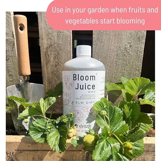 Elm Dirt Plant Food Bundle - Bloom Juice Liquid Fertilizer & Blooming Soil for Vegetables and Fruits - Organic Bloom Booster & Soil Fertilizer for All Plants Contains Plant Probiotic & Micronutrients