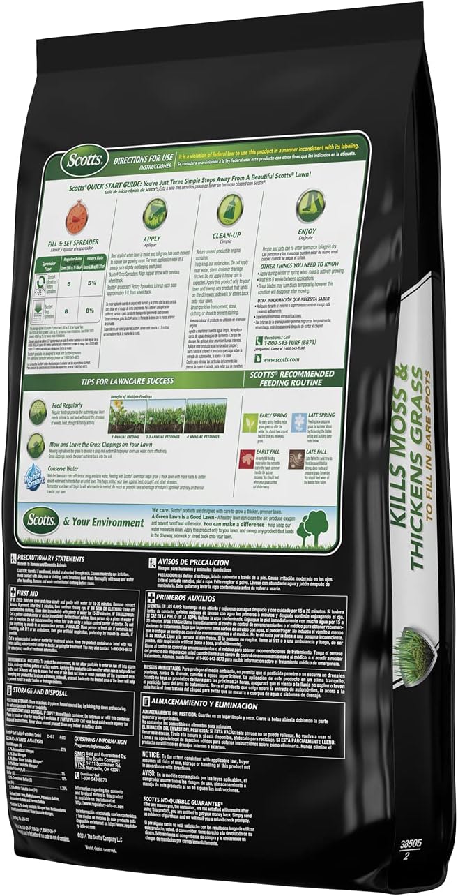 Scotts Turf Builder with Moss Control, Moss Killer and Lawn Fertilizer, Covers Up to 5,000 sq. ft., 25 lbs.