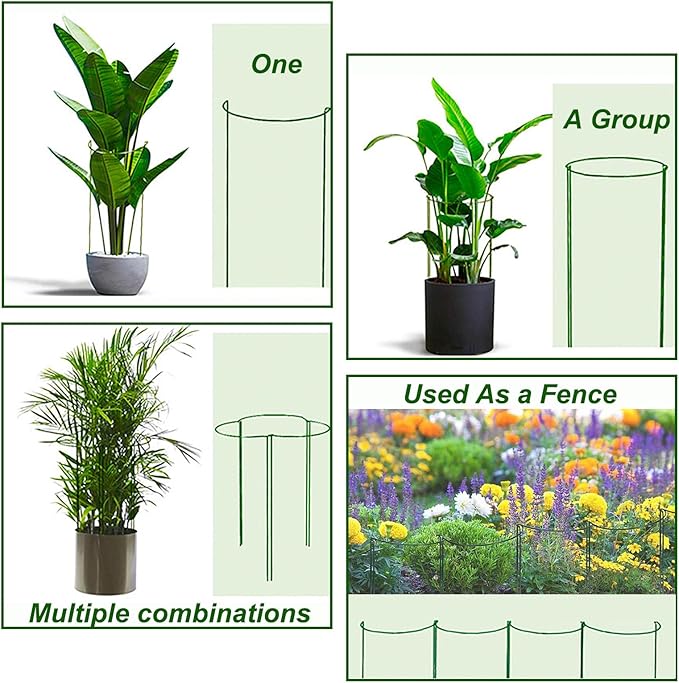 12 Pack Plant Support Stake, 16 Inch Peony Cages and Supports for Outdoor Plants, with 15 Pcs Plant Labels, 20 Pcs Plant Clips, 7ft Plant Ties