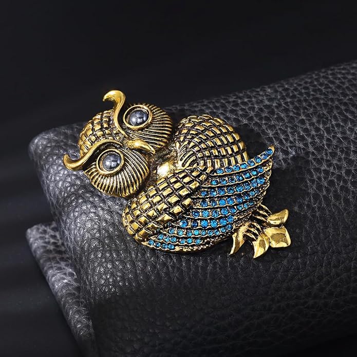 Rhinestone Owl Brooch Pin for Women Cute Big Cartoon Cat Eye Stone Owl Bird Brooch Unique Double Owl Brooch Pin Clothes Bag Hat Dress Jewelry
