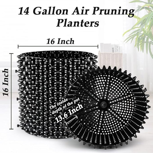 14 Gallon Air Pruning Planters, Plastic Pots for Plants, Large Plant Pots, Fruit Vegetable Garden Self-Planting Planters, Size 16"x16", Black, 5P