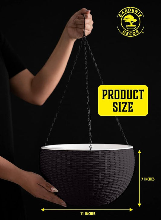 GARDENIX DECOR 11'' Self Watering Hanging planters for Indoor Plants - Flower Pot with Water Level Indicator for Plants, Hanging pots - Self Watering Planter Plant Pot-Coco Coir - Round 1 Pack - Gray