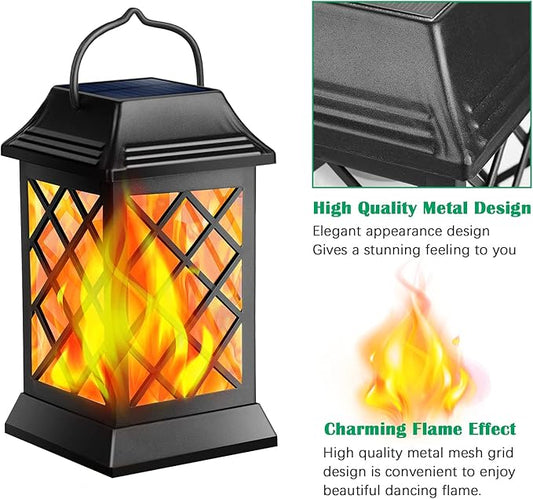 TomCare Solar Lights Outdoor Flickering Flame Metal Solar Lantern Outdoor Hanging Decorative Lanterns Heavy Duty Waterproof Umbrella Decorations Lighting for Patio Garden Deck Yard, 2 Pack (Black)