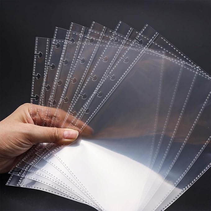 Discbound Photo Album with Clear PET Cover 20 Sheets Clear PP Sleeves 7 Discs Bound Organizer Left Side Open Pockets for Cash Money Stickers Photos Cards (7 Rings 1 Pocket)