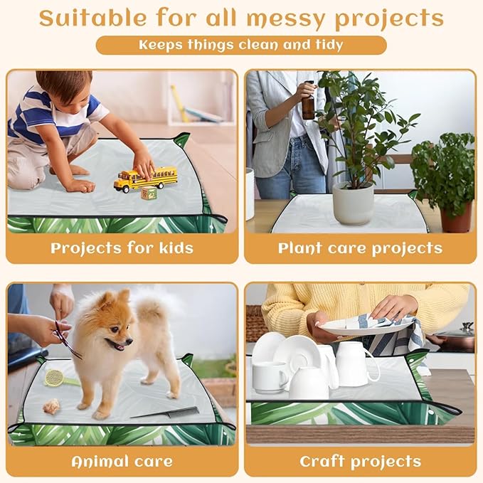 Pardick Repotting Mat for Indoor Plant 19.7"x19.7" Tropical Leaves Soil Change Mat Waterproof Planting Tray Foldable Succulent Potting Mat Gardening Gifts for Women Men Plant Lovers