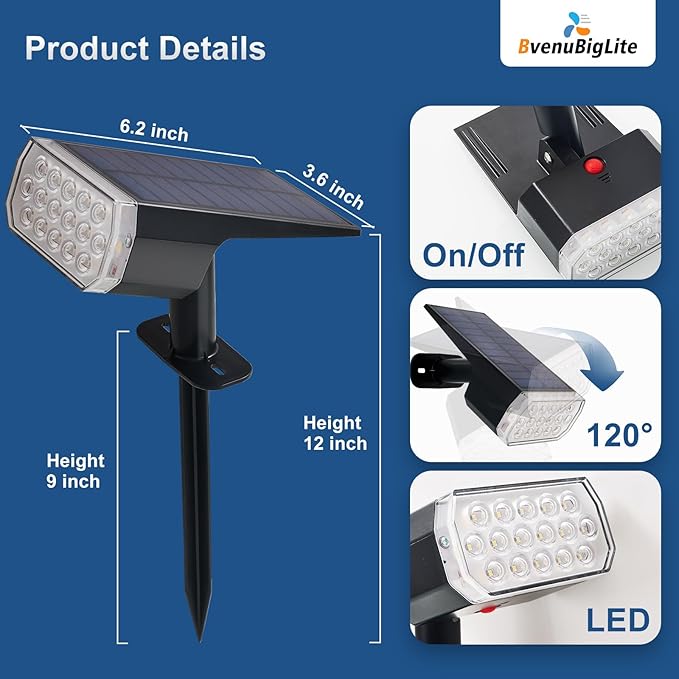 Solar Lights Outdoor Waterproof: IP65 Led Spot Light Decorations for Garden Patios - 3 Lighting Modes Solar Powered for Yard - Dust to Dawn Uplighting Landscape Pathway Drive 2PC Warm