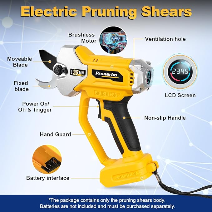 Electric Pruning Shears Cordless Compatible with DEWALT 20V Battery,1.4 Inch(35mm) Cordless Pruner Brushless Tree Trimmer Branch Cutter Garden Tool LCD Display & SK5 Blades(Only Pruner Body)