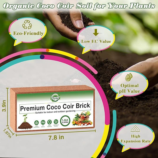 Halatool 10 Pack Organic Coco Coir Brick for Plants, Compressed Coconut Coir Bricks Coconut Fiber Substrate with Low EC & pH Balance, High Expansion Coco Peat Seed Starter Garden Soil for Planting