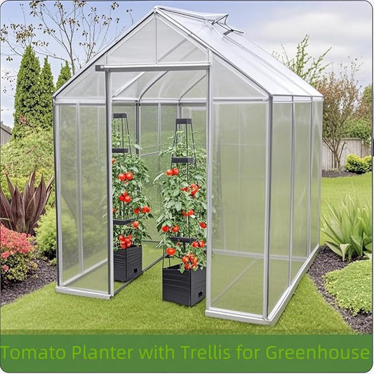 Raised Garden Bed 4 Packs, Planter Boxes with Trellis 58.3'' Tomato Planters for Climbing Vine Vegetables Flowers Plants Self Watering Tomatoes Cage for Outdoor Patio Greenhouse