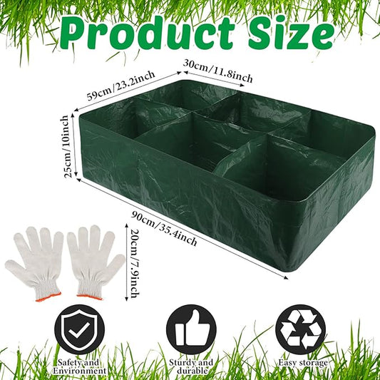 Gerrii 6 Pack 35 Gallon Fabric Raised Garden Beds Rectangle Garden Planting Bed with 6 Divided Grids Drainage Holes 4 Pcs Warehouse Gloves for Vegetables Flowers Tomatoes Herb(Polypropylene, Cotton)