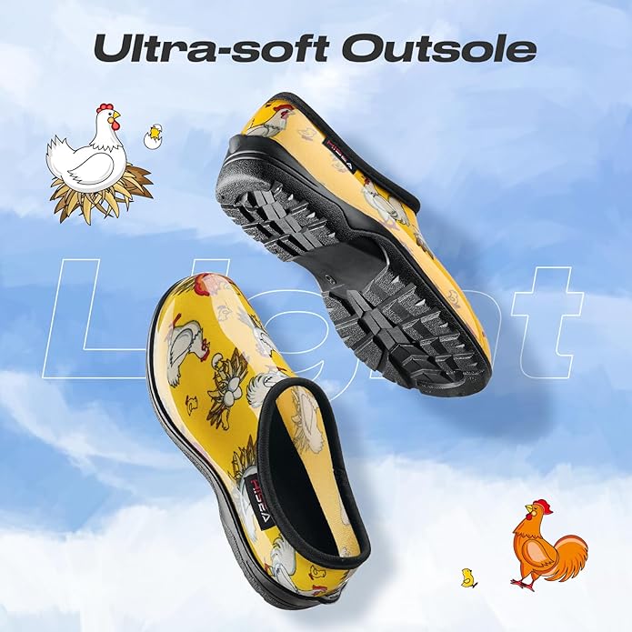HISEA Waterproof Garden Shoe for Women Outdoor Slip-On Garden Clogs Rubber Rain Boots Short Ankle Booties Rain Shoes with Comfort Insole