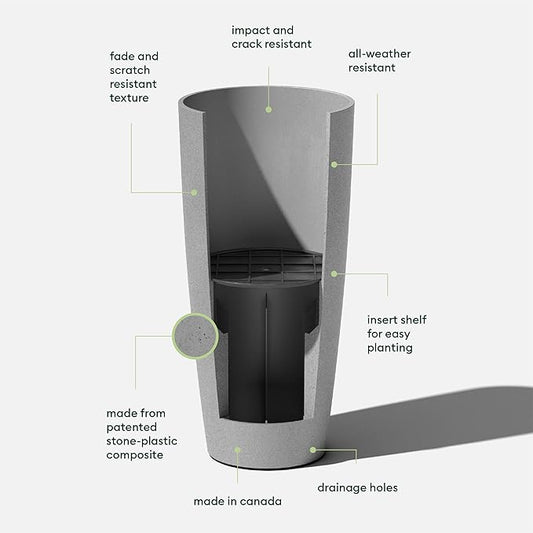 Veradek Mason Series Vega Planter - Round Tall Planter for Indoor or Outdoor Porch/Patio | Made from Plastic-Stone Composite with Drainage Holes | Modern Décor for, Flowers, Interior Plants