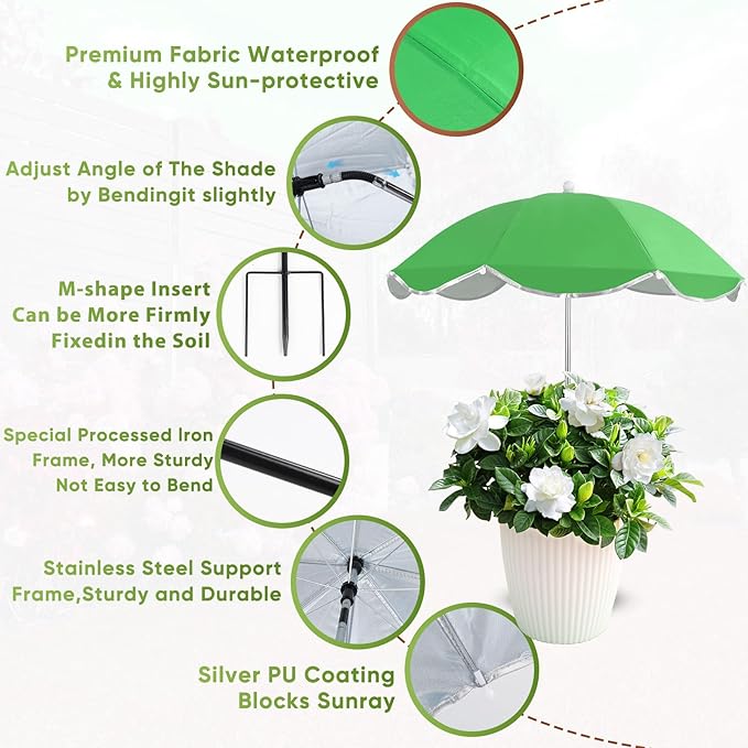 Plant Umbrellas for Outdoor Plants, 25inch Plant Shades for Outdoor Plants with Durable 40'' High M-Shaped Plug for Stronger Wind Resistanc for Plants, Potted Plant, Garden Beds