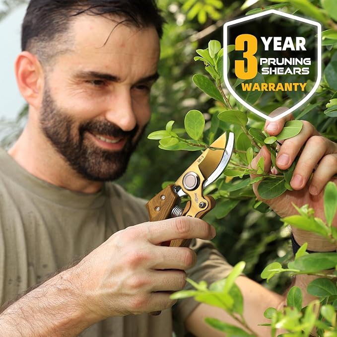 DECERK 8.5" Professional Bypass Pruning Shears – Heavy Duty Garden Scissors & Clippers for Wood & Tree Trimming, Ultra Sharp SK5 Blade, Ergonomic Handle, Perfect Gardening Gift, 2025 Wood-Like Finish
