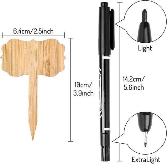 Whaline 60Pcs Bamboo Plant Labels with 1 Marker Pen Eco-Friendly T-Type Wooden Plant Sign Tags Wood Garden Markers Decorative Garden Tags for Seed Potted Herbs Flowers Vegetables (6.5 X 10 cm)