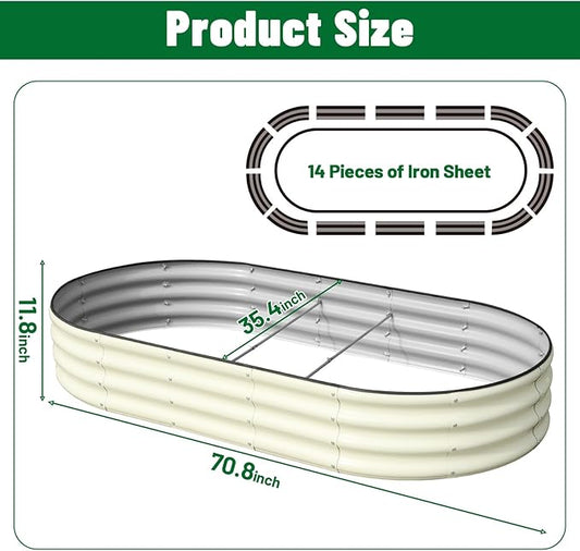 SnugNiture 2 Pcs 6x3x1ft Raised Garden Bed Kit, Outdoor Oval Metal Garden Planter, Ground Planter Box for Gardening Vegetables Flowers, White