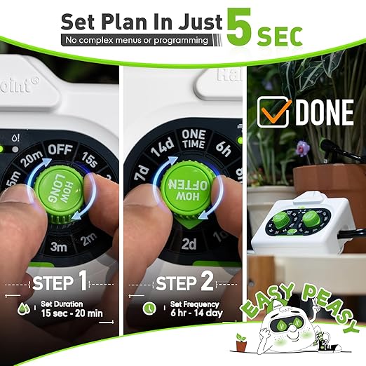 RAINPOINT Beginner-Friendly Automatic Plant Waterer Indoor for Pot Plant Adjustable Water Output,Battery Powered Outdoor IP54 Waterproof Easy-Setup Drip Irrigation System Device Kit Water 10-15 Plants