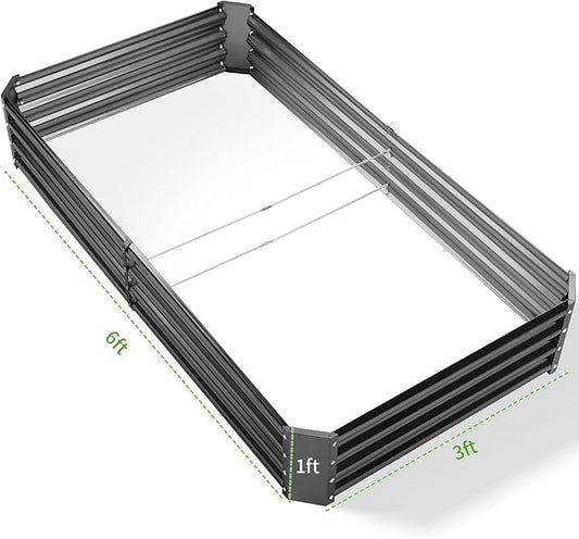 Land Guard 3 Pack 6×3×1ft Galvanized Metal Raised Garden Bed, Metal Planter Kit Box Outdoor for Deep-Rooted Vegetables, Flowers, Green and Herbs, Modern Grey